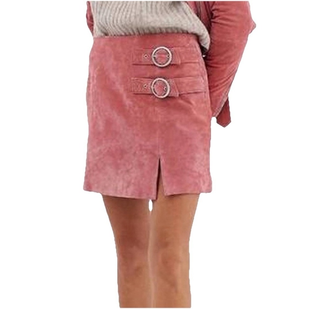 Blank NYC Suede Leather Double Buckle A-Line Mini Skirt‎ Pink Size 27